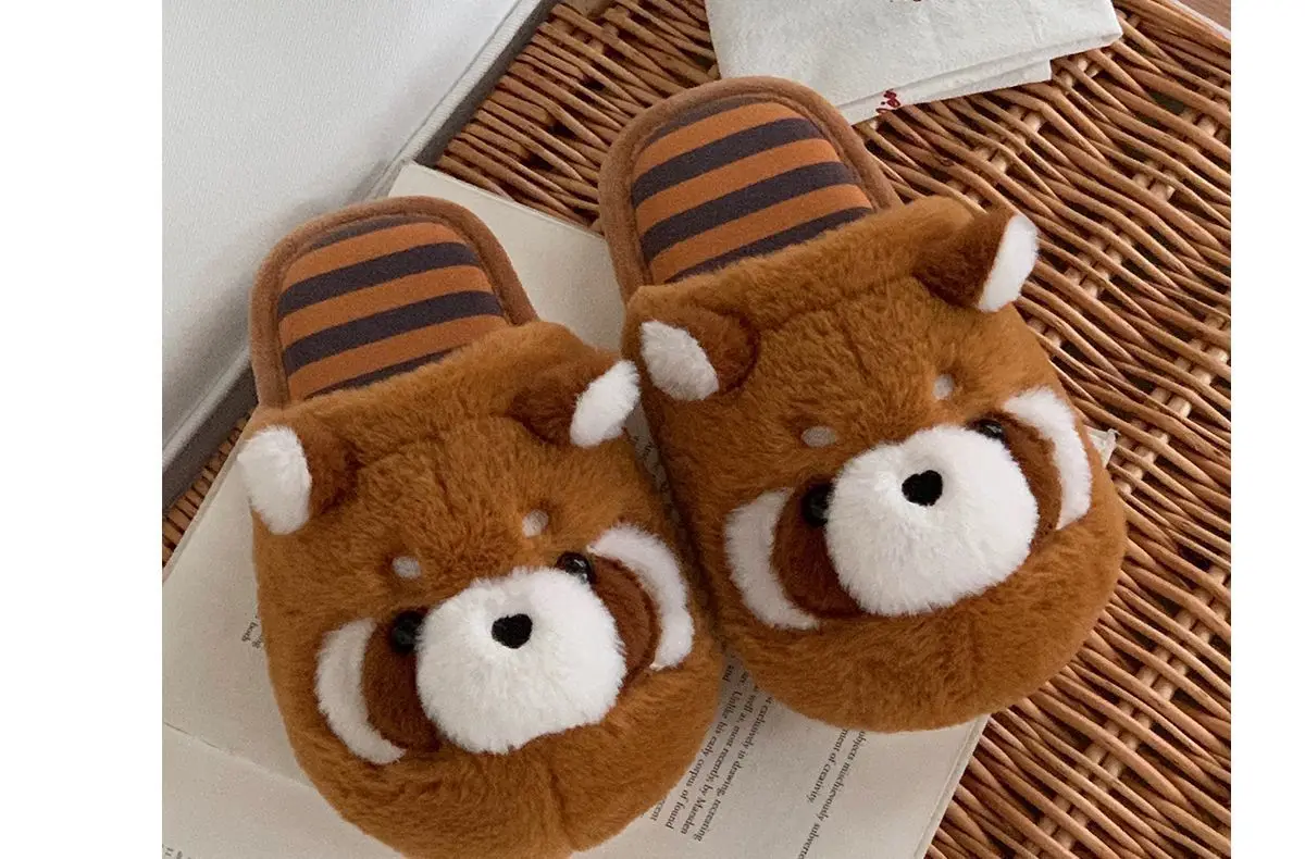 Niedliche braune Waschbär-Hausschuhe für Damen und Herren, große Größen, Tierfell-Slipper, flauschige Hausschuhe für Paare. – Detail 20