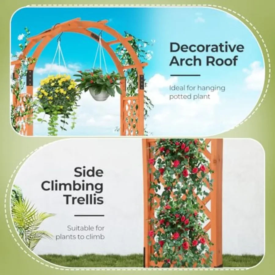 7.7ft Garden Arch for Outdoor Use, Wooden Wedding Arch with Top Side Trellis, Natural Brown, Rustic Design with Enhanced Stabil