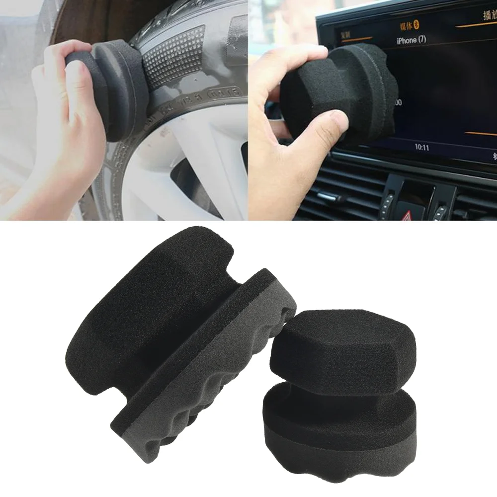 1PC Car Cleaning Tire Waxing Sponge Hand-held Wave High-density Car Tire Waxing Sponge