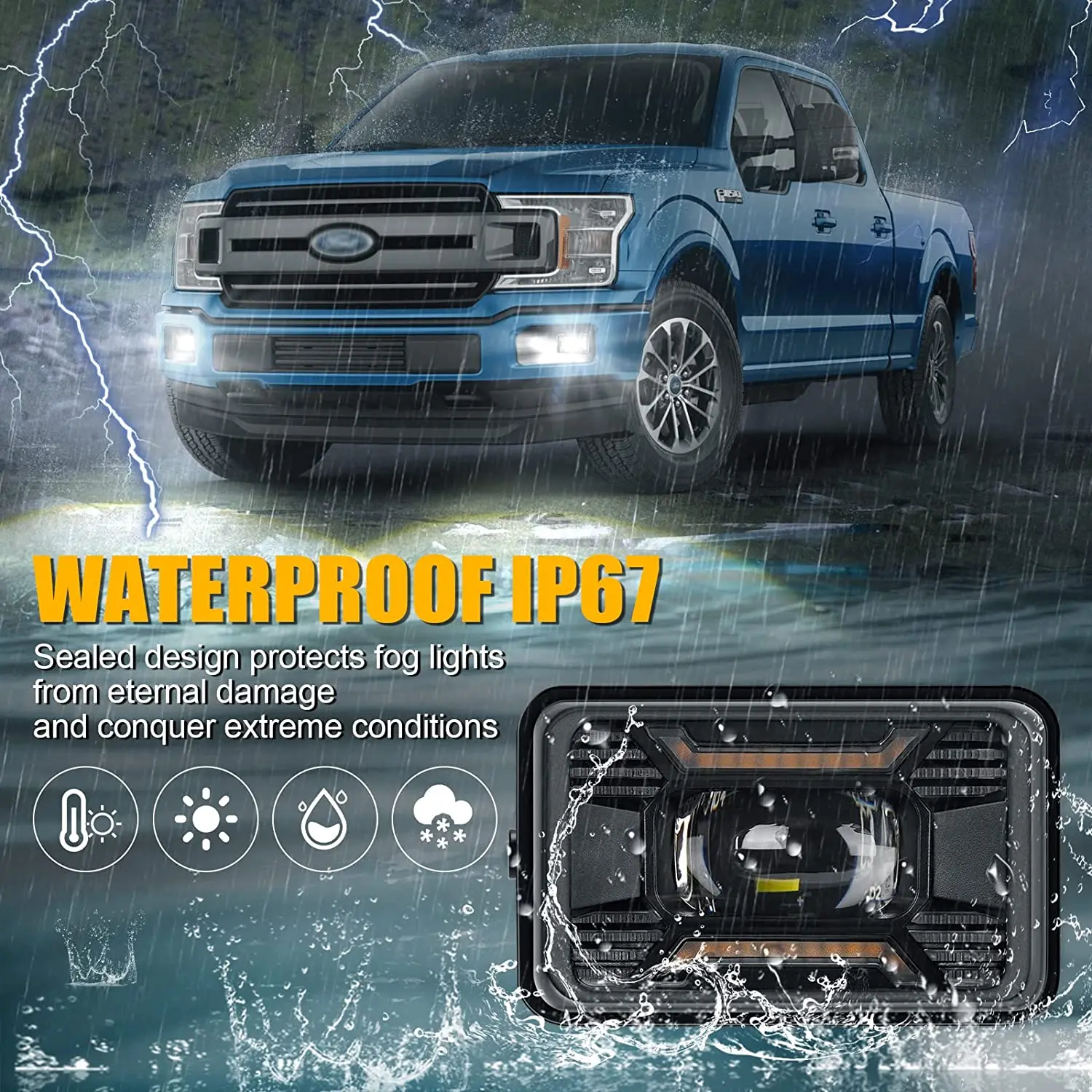 4.5 inch LED Fog Light with Daytime Running Lights Turn Lights IP67 Waterproof for Ford F150 2015-2020 Front Bumper Fog Lamp