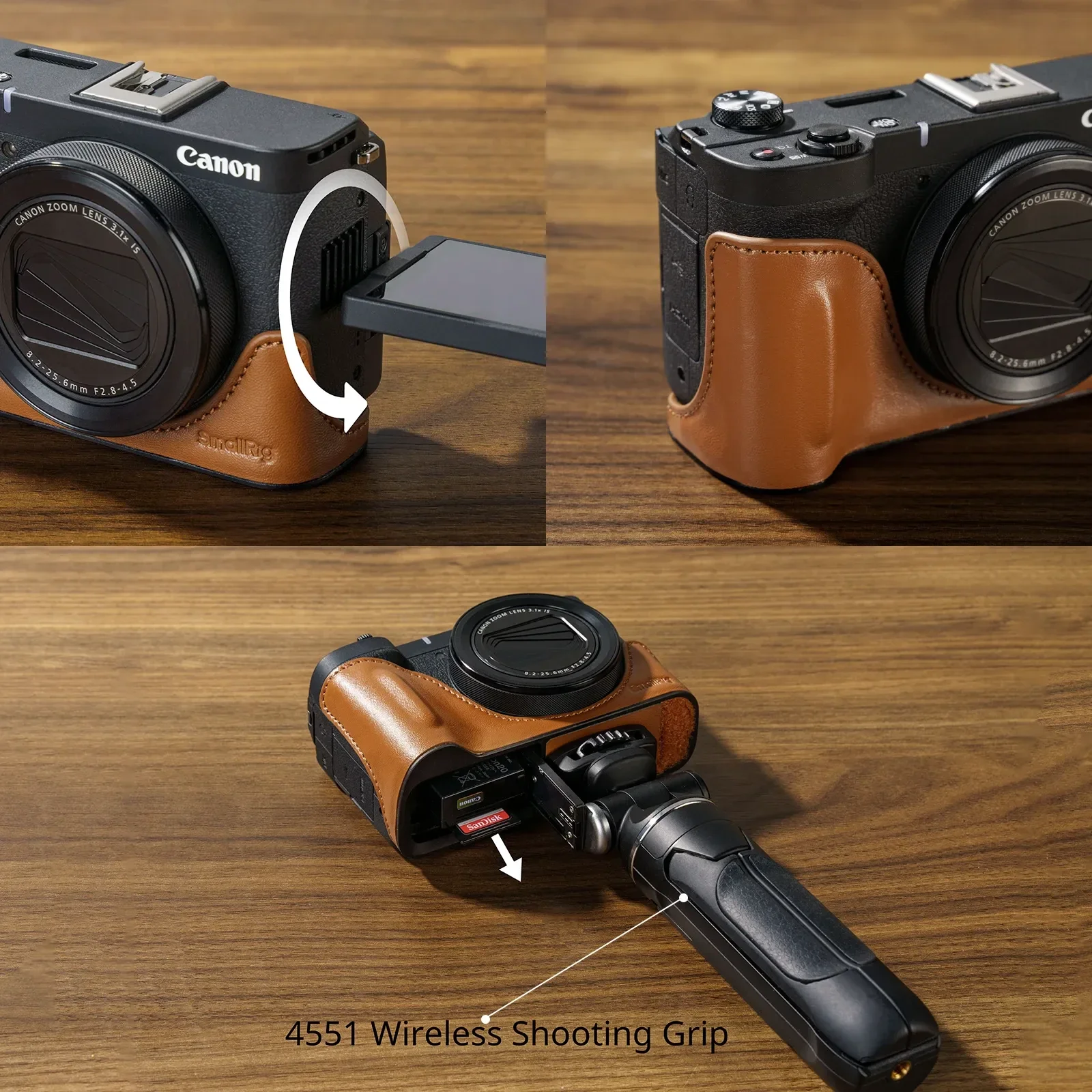 حقيبة كاميرا جلدية كاملة الجسم من Smallrig مع حزام معصم لهاتف Canon PowerShot V1 غطاء حماية عتيق باللون الأسود والبني والقهوة
