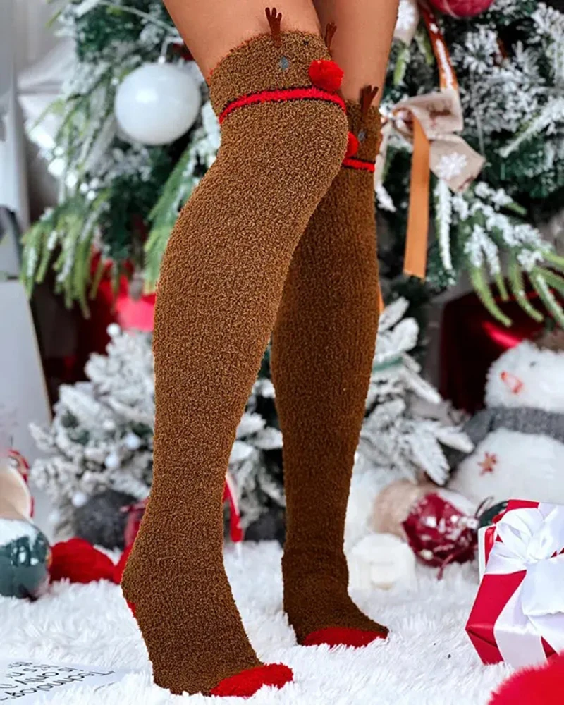 Christmas Over The Knee High Fleece Thermal Winter Leg Warmers Long Socks for Women