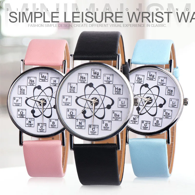 

2024 Ladies Watches Creative Design Chemical Element Markers Molecule Pattern Watch Leather Band Quartz Watchs Women Watches