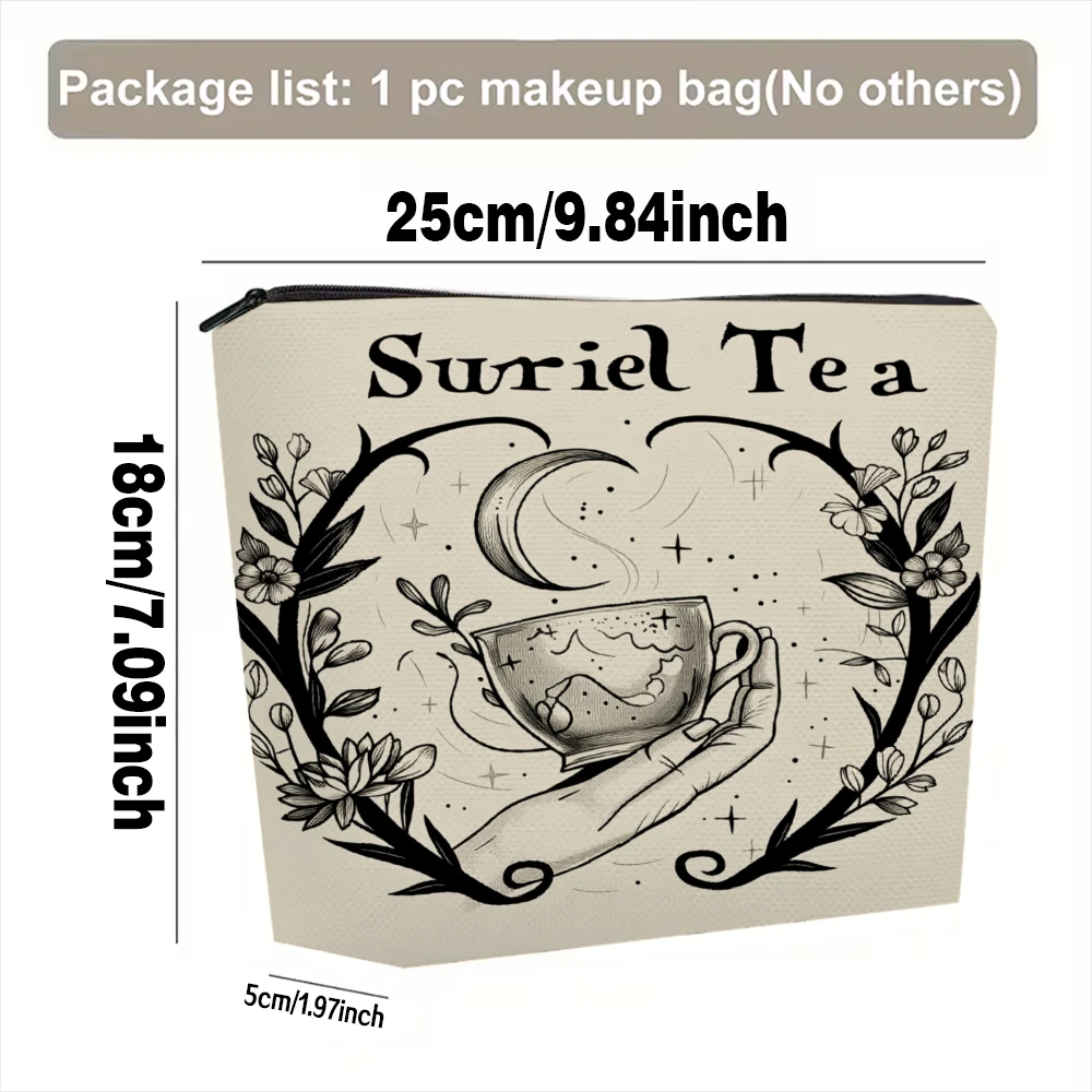 Tea Cup Moon Floral Hand Makeup Bags for Girls Cosmetic Pouch Toiletry Bag Pencil Case Travel Storage