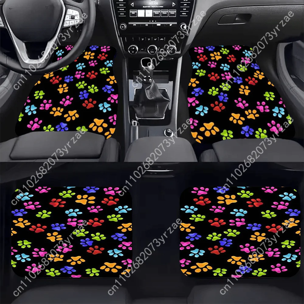 

Colored Paw Prints 4pcs Universal Car Floor Mats All-Season Fashionable Auto Interio Absorbent Non-Slip Washable Car Floor Mats