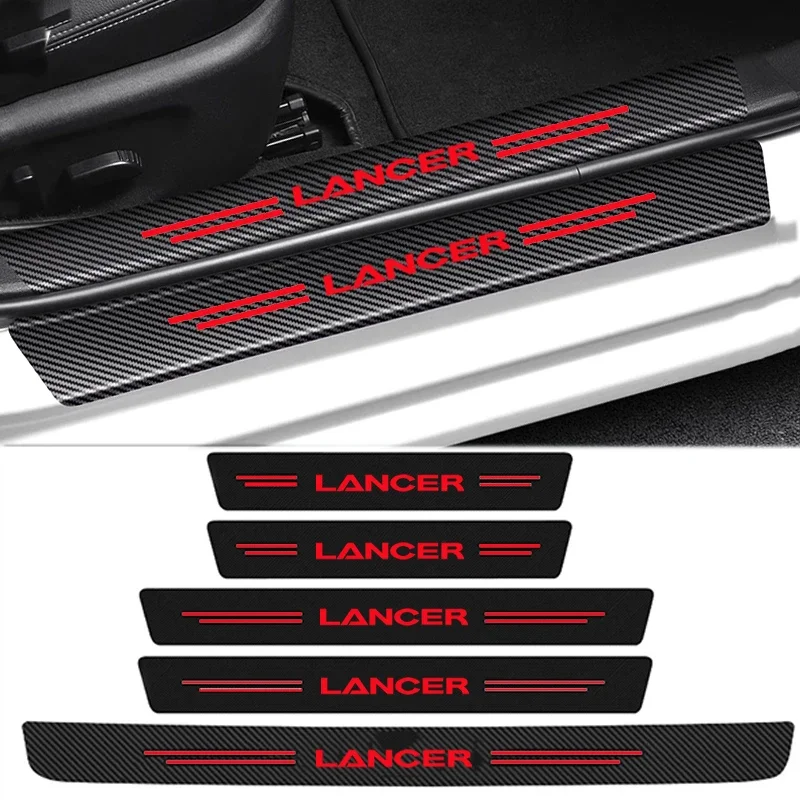 for LANCER Badge Car Door Threshold Stickers Carbon Fiber Protective Strip Auto Sill Anti Scratch Dirty Tape Film