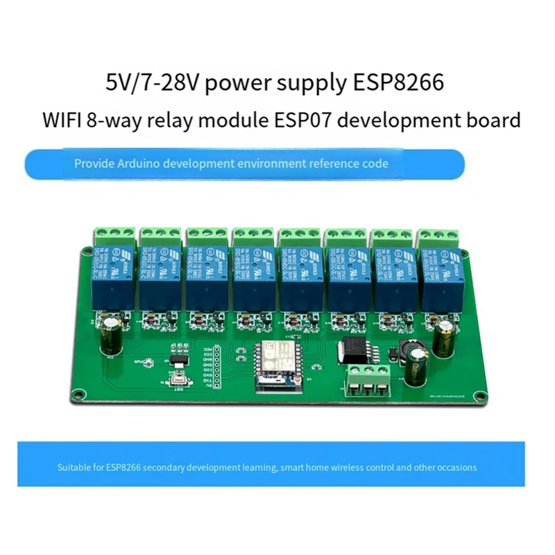 3CGRO-Relay Module ESP-07 8 Way WIFI Module 5V/7-28V Power Supply ESP8266 Development Board Secondary Development Module