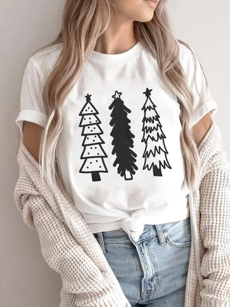 

Merry Christmas Women Holiday Shirt Clothing Fashion Tree Watercolor 90s Cute Female New Year T-shirts Print T Top Graphic Tee