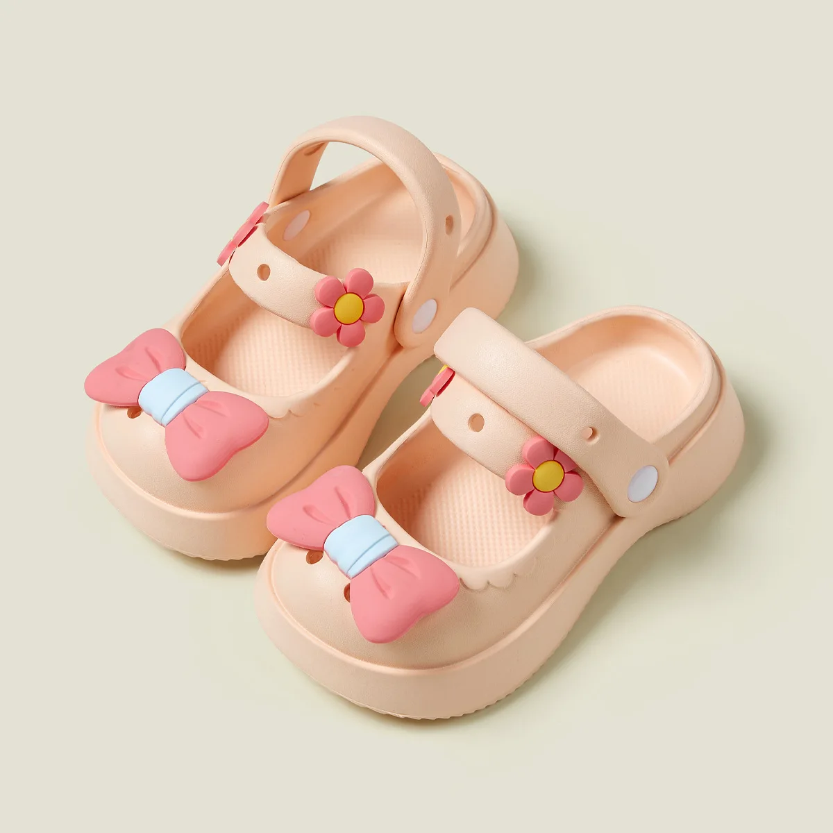 Parent-child Sandals Summer Cute Thick Sole Baotou Hole Shoes Mommy Girls Soft Sole Non-slip Princess Sandals Bow Jelly Slippers