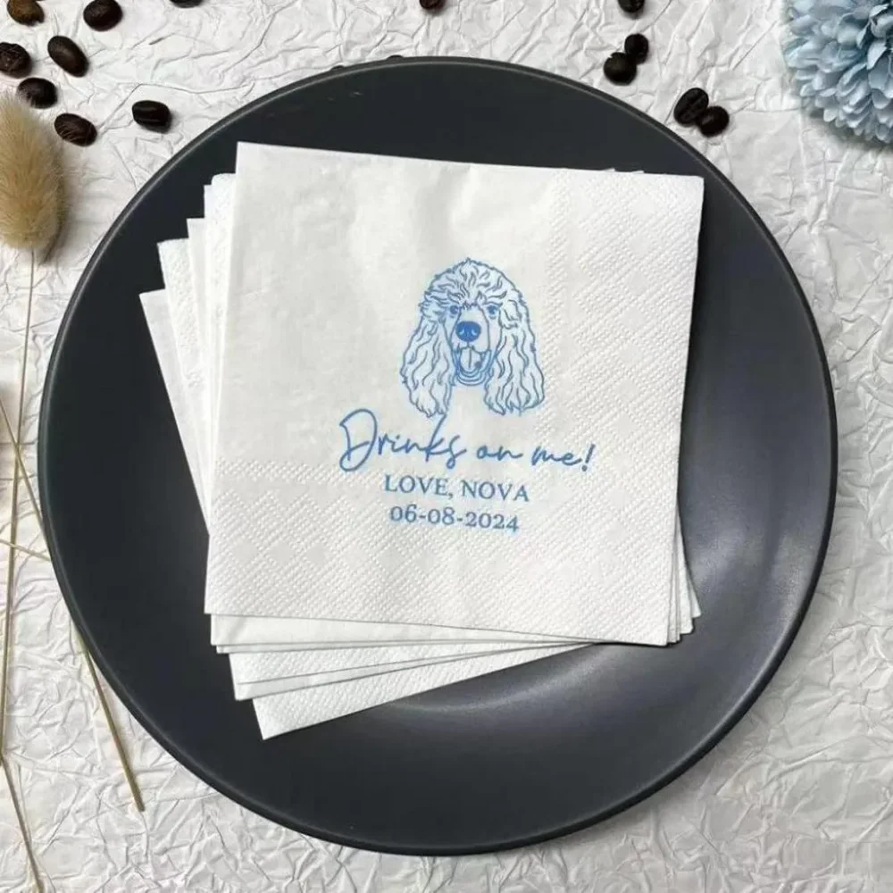 50 Custom Wedding Napkins Napkins with Dogs&Cats,Bridal Shower, Engagement Party, Personalized Pet Cocktail Napkins,Dog Napkins