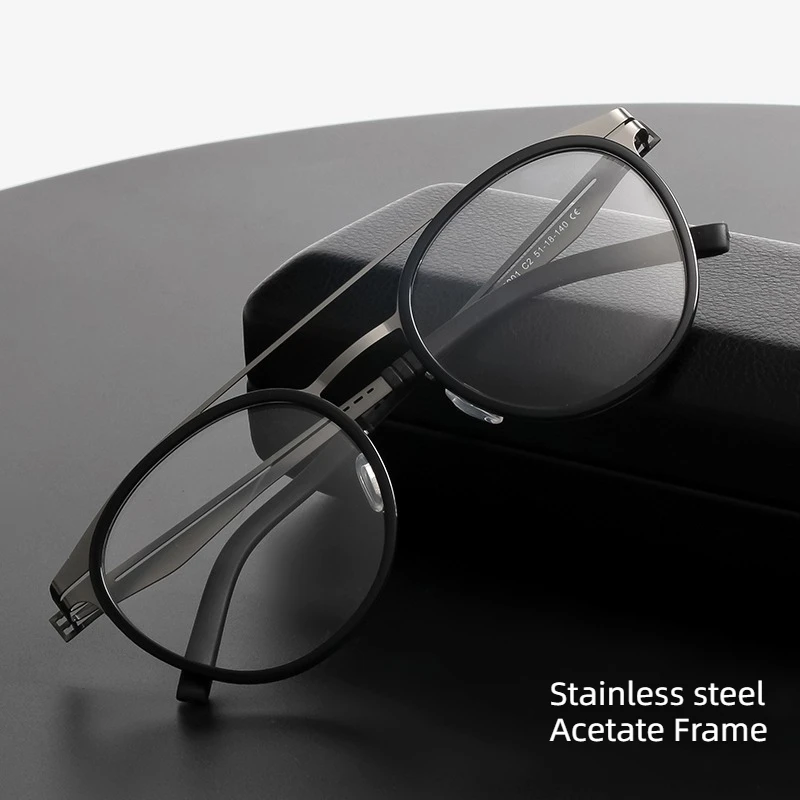 

Pilot Double Bridge Glasses Round Ultra-light ALL Stainless Steel Eyeglass for Women Men Acetate Frame Vintage Fashion Eyewear