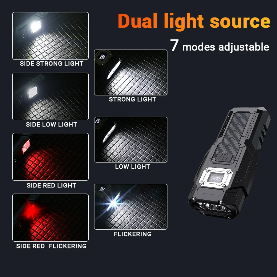 8 LED Flashlight Strong Light USB Rechargeable Tactical Flashlight with Strong Magnet Outdoor Work Emergency Lighting Torch Lamp