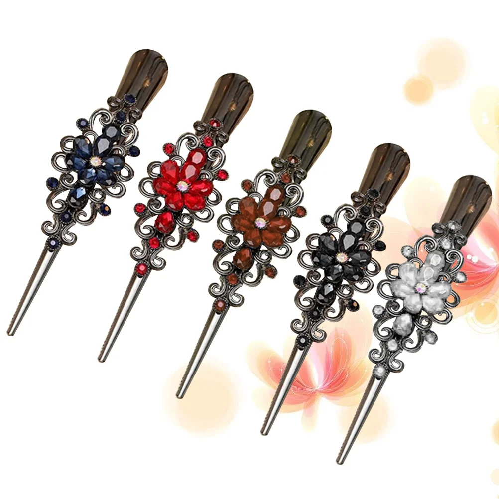 

5pcs Retro Horn Hair Clips Metal Rhinestone Barrettes For Women Styling Hair Accessories Big Clamps Suitable For All Hairstyles