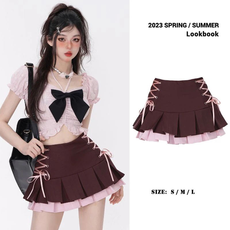 White Lace Mini Skirt for Women Girl Kawaii Short Skirt Summer Korean Fashion Lolita Clothing Fairy Y2K High Waist Denim Skirts