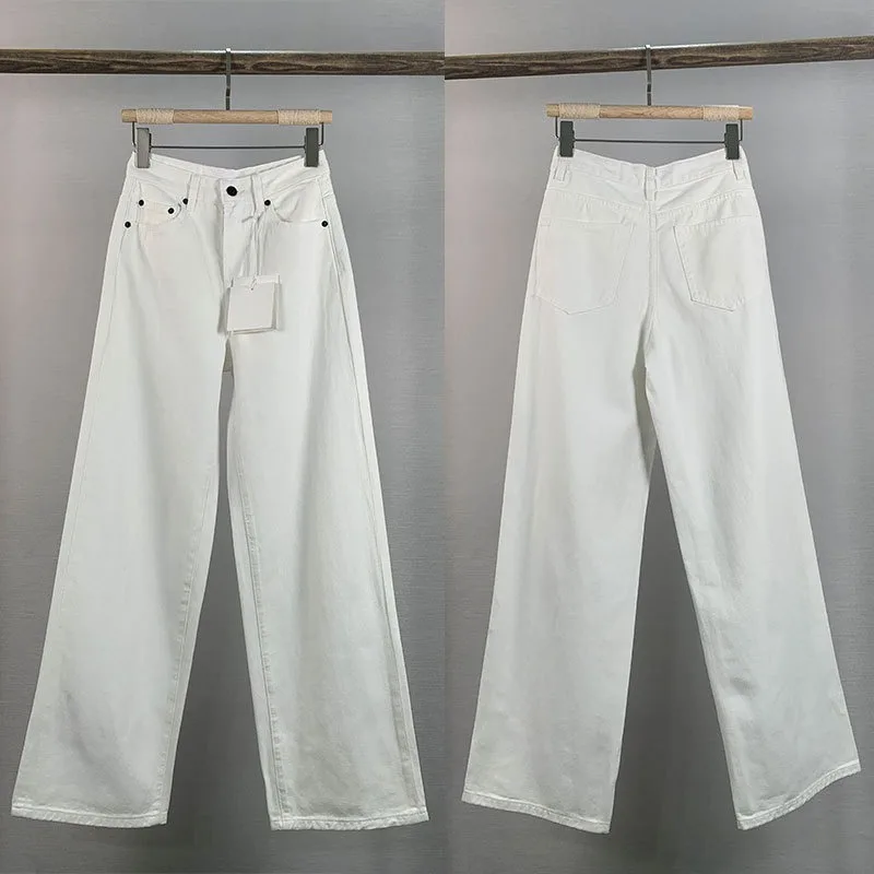 2024 Spring and Summer New Minimalist High-waisted Loose Wide-leg Denim Floor-length Trousers for Women