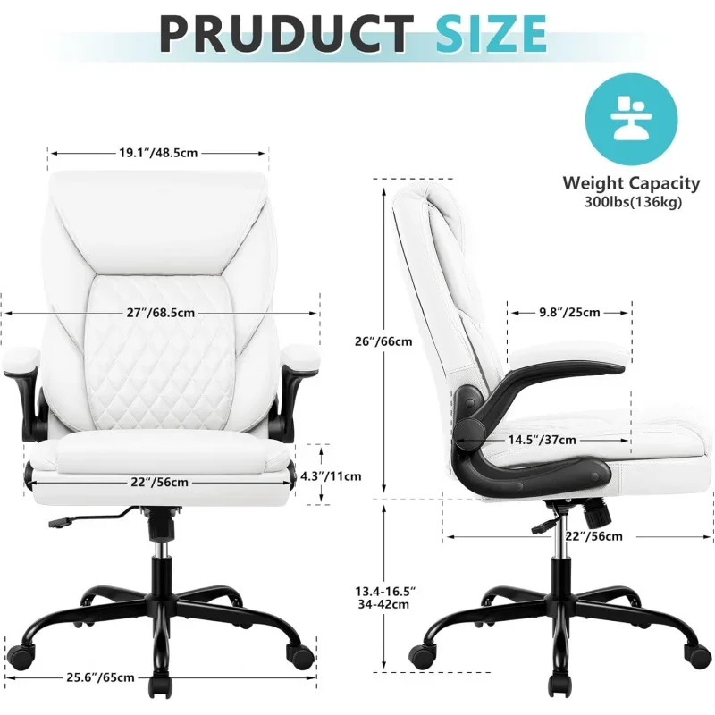 Executive Home , Ergonomic Computer Adjustable Flip-Up Arms, Lumber Support Swivel Task Rocking Function (White)