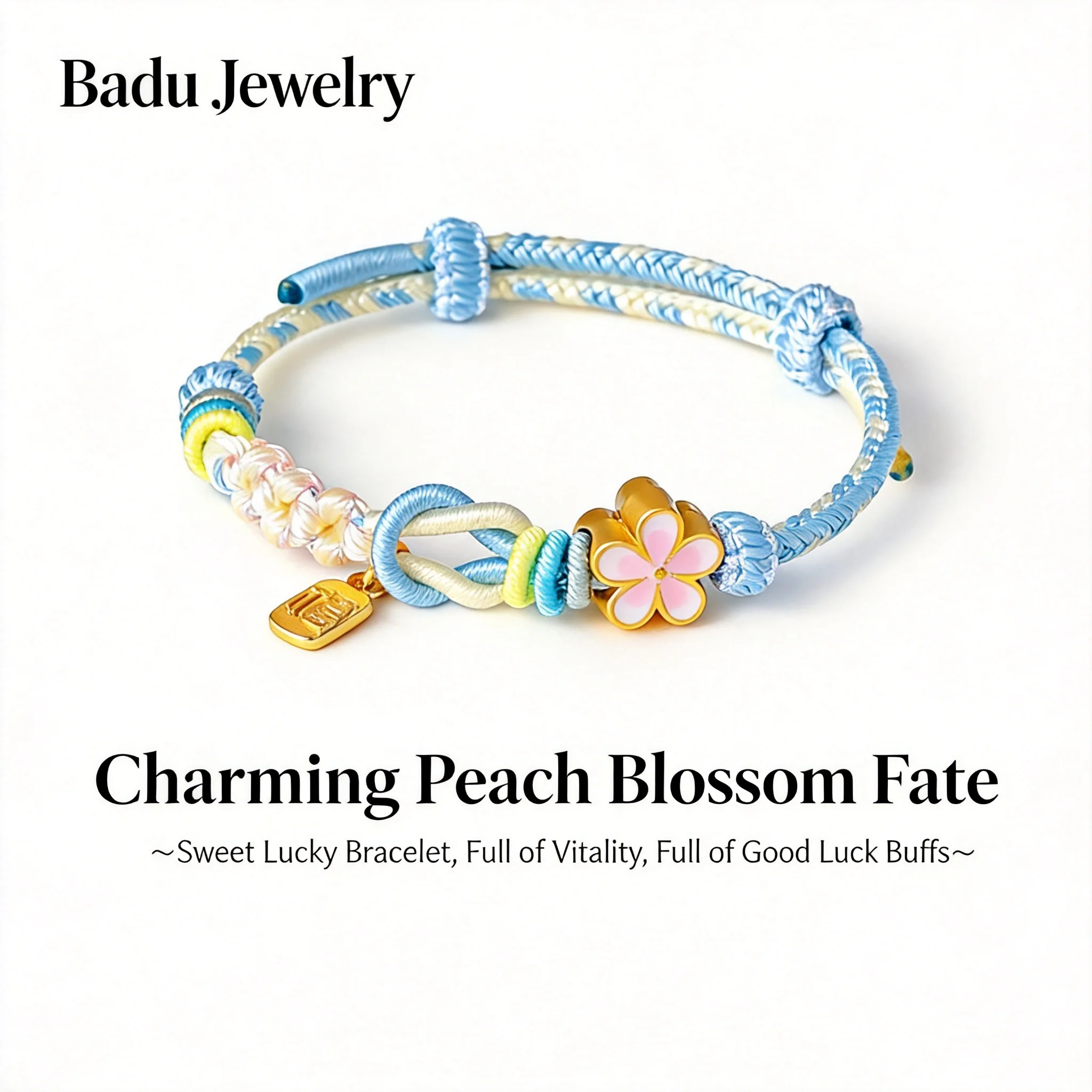 Chinese Style Peach Blossom Handwoven Braided Bracelet For Women Lucky Fortune Blessing Adjustable Rope Bracelet Friendship Gift