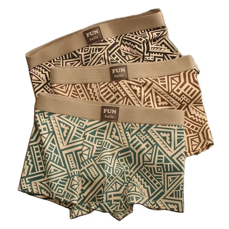 

3 шт. мужского нижнего белья в этническом стиле, новый тренд, удобные дышащие модные ретро-боксеры, мужские трусы-боксеры