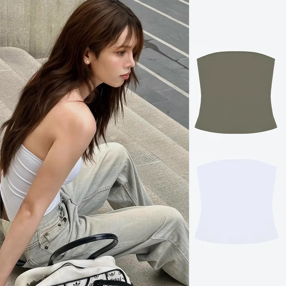 

Tank Women's Tube Top Sexy Vest High-Elastic Skin-Friendly Fabric Top White Tube Top Fashionable Hot Girl Top Summer Outing Outfit