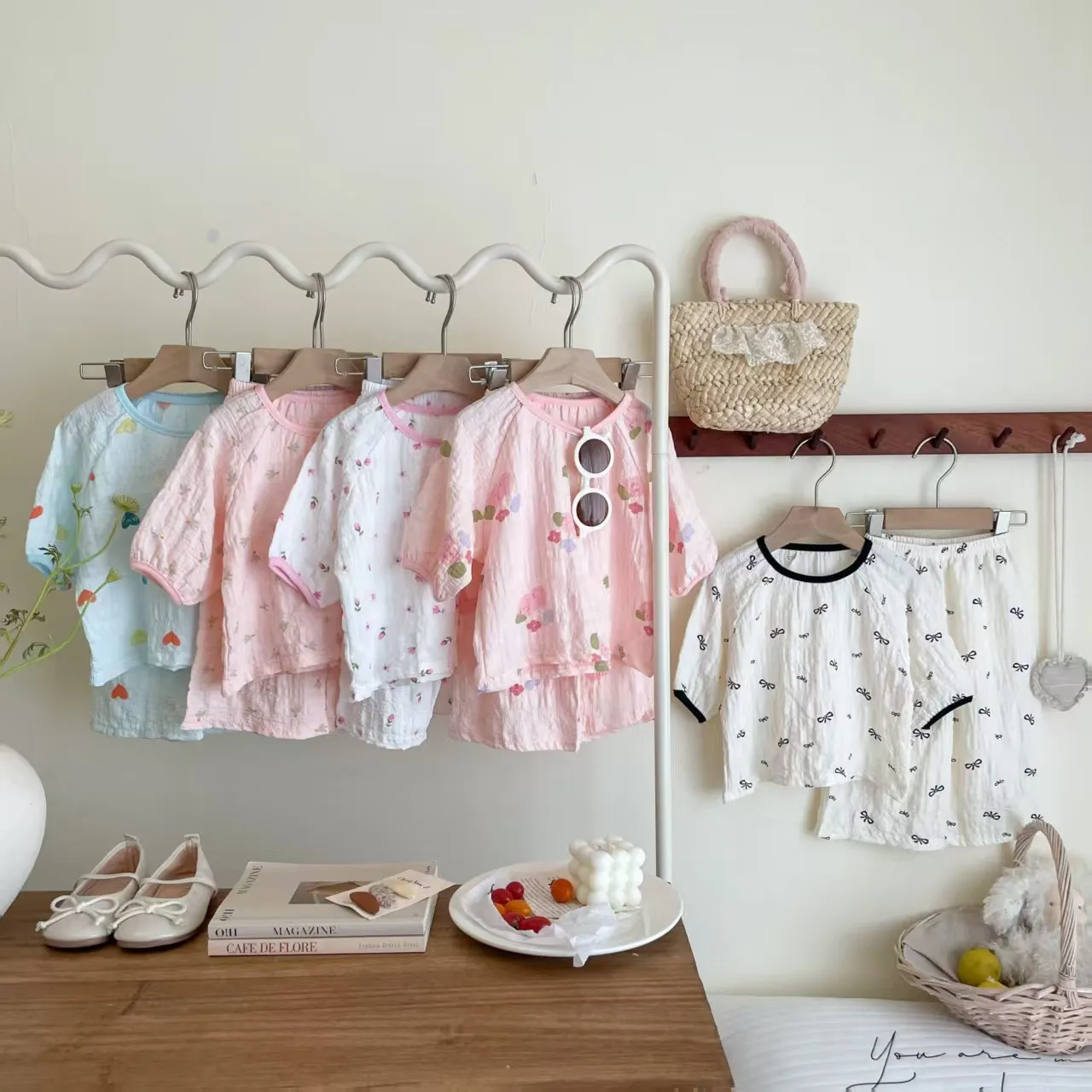 Frühling Atmungsaktive Kinder Nachtwäsche Sets 0-7Y Kinder Mädchen Gedruckt Homewear Pyjama Sets Sommer Gaze Stoff Weiche Täglichen Loungewear – Detail 7