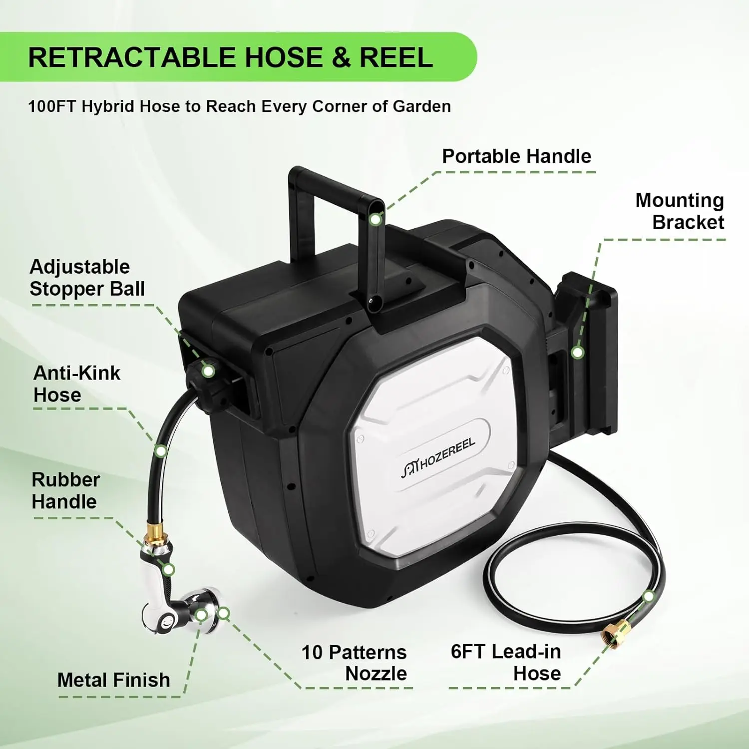 Duty Retractable Garden Hose Reel by HOZEREEL, Outdoor Garden Hose Reels - Self Retract Wall Mount Hose Reel