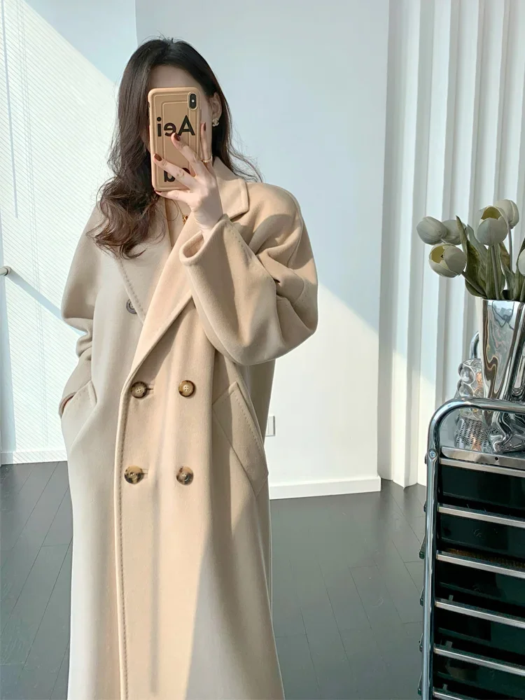 101801 Cashmere Coat Women's Autumn and Winter New High-end Woolen Mid Length Coat