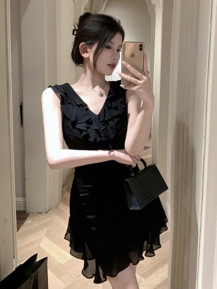 Été coupe ajustée plis en mousseline de soie Dr femmes V Ne Sexy jupes moulantes florale d Ele Midi Dres filles Sles