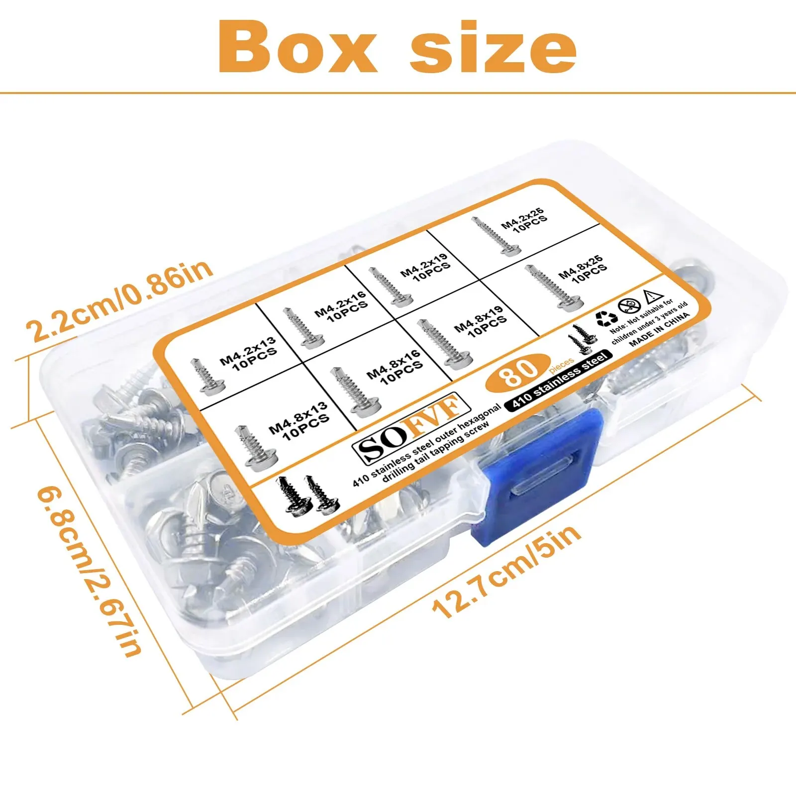 80PCS Tapping Screw Outer Hexagon Washer Head, 410Stainless Steel Plate Tek Screw, With Drilling Point, Outer Hexagon Drive