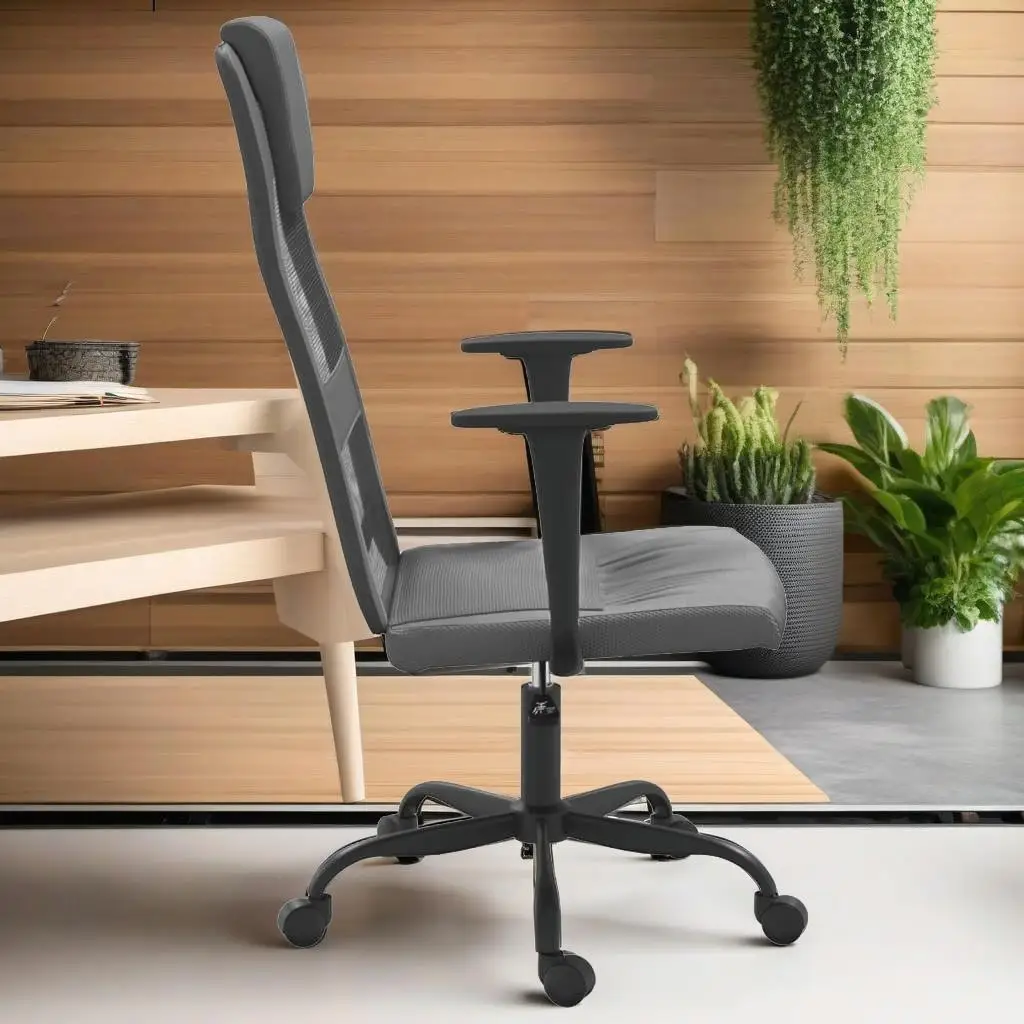 Ergonomic Gray Mesh & Faux Leather Office Chair for Comfort and Style