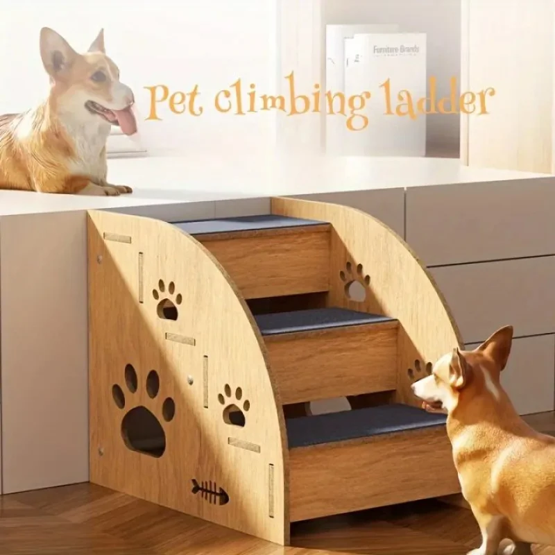 Wooden Dog Stairs - Non-Slip Pet Steps for High Beds & Couches, Ideal for Small To Medium Dogs and Cats