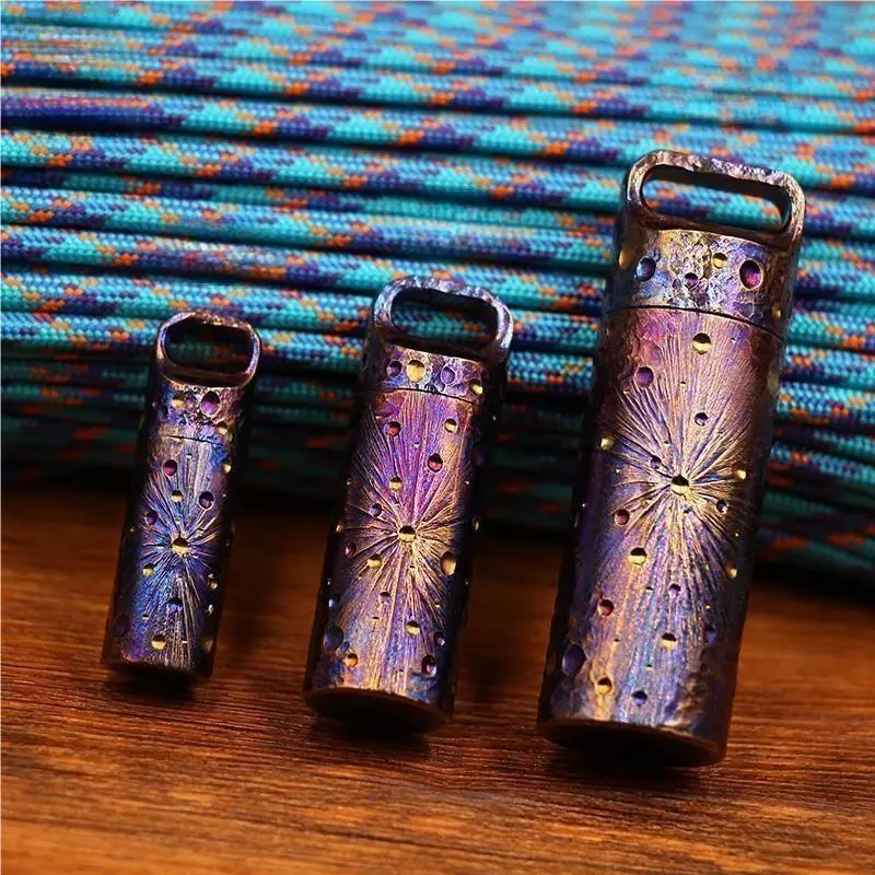 Titanium Alloy Pill capsule waterproof box key Chain pendant Small medicine box waterproof Box