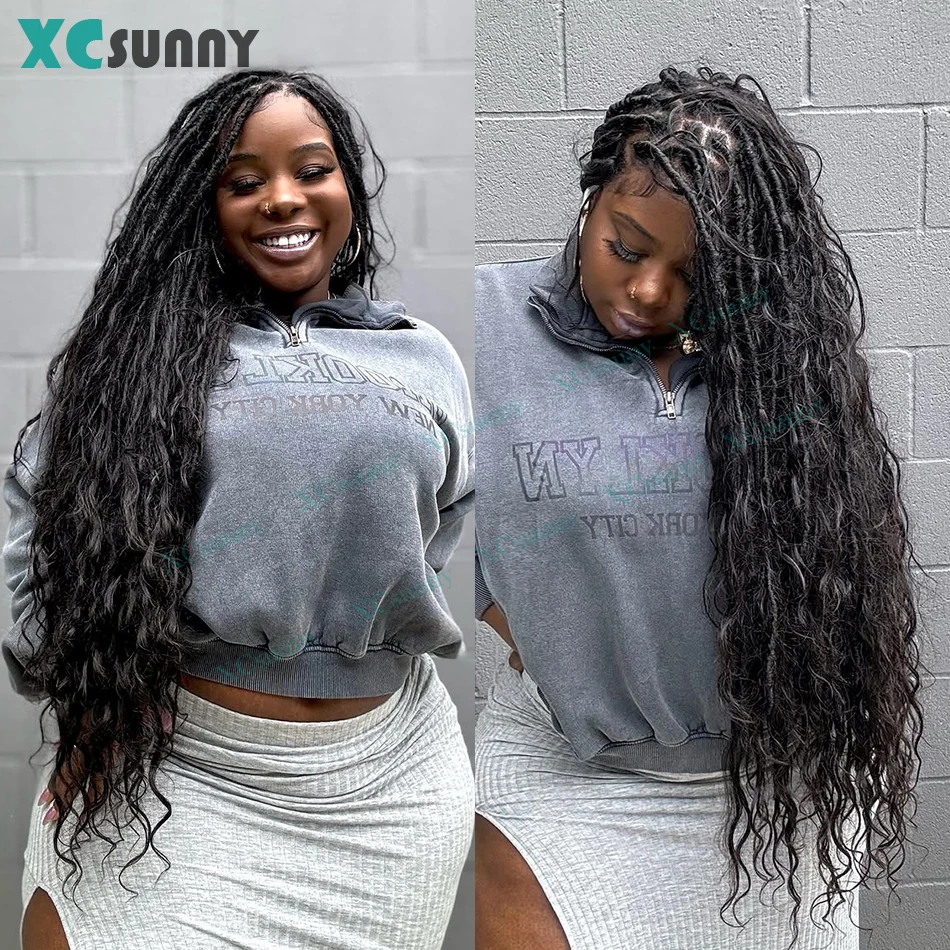 

Pre-looped Crochet Boho Faux Locs with Human Hair Body Wave Ends Boho Hair Braids Goddess Dreadlocks Hair for Black Women