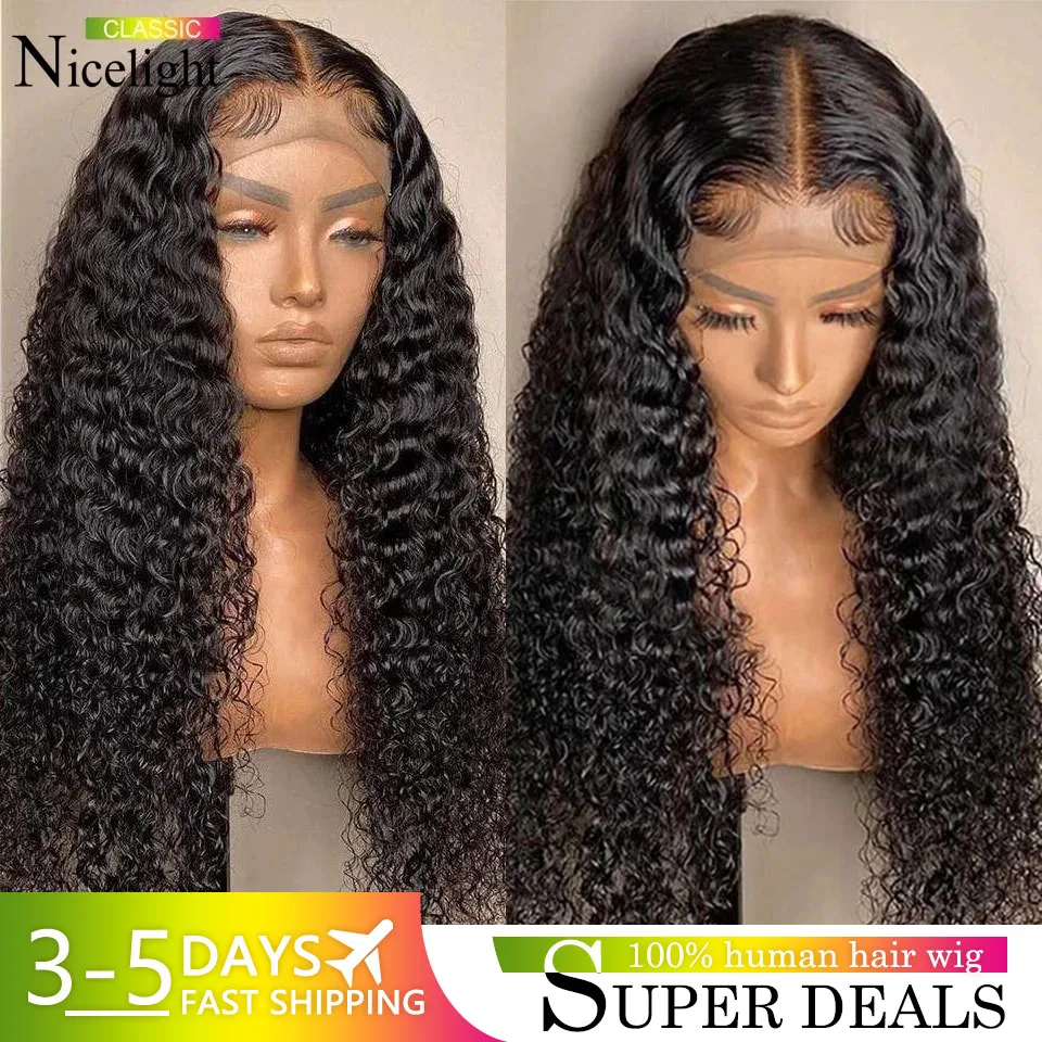 Nicelight Water Wave Transparent 13x4 Lace Frontal Wigs 30 Inch Brazilian Remy Pre Plucked Human Hair Wigs Curly Lace Front Wig