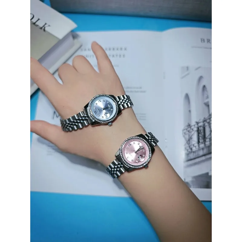 Jam Tangan Wanita Bertabur Berlian, Merek Mewah Ringan Klasik, Tali Logam Tahan Air yang Elegan, Jam Tangan Kuarsa Modis untuk Wanita
