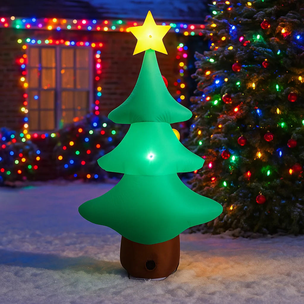 6FT زينة عيد الميلاد نفخ ستار شجرة عيد الميلاد اللعب ساحة المنزل الحلي مع LED ديكور لوازم عيد الميلاد في الهواء الطلق في #6