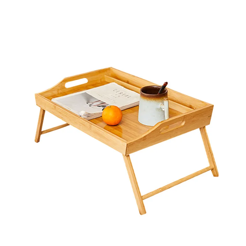 Nanzhu wooden foldable bed, dining table, mobile phone slot, bamboo tray for lazy people, simple small table, folding table