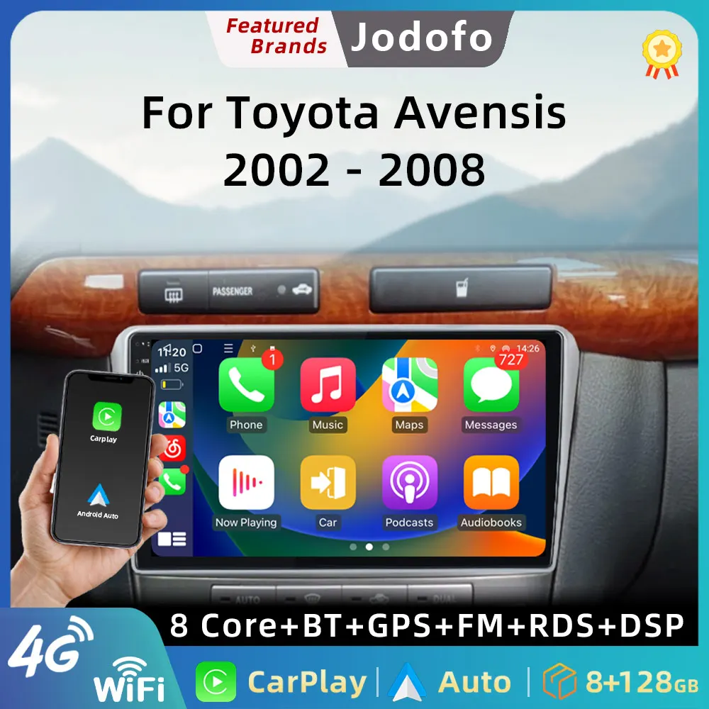 

Jodofo 2Din Car Radio Multimedia Player For Toyota Avensis 2002 - 2008 Android 12 Navigation Stereo Head Unit Carplay