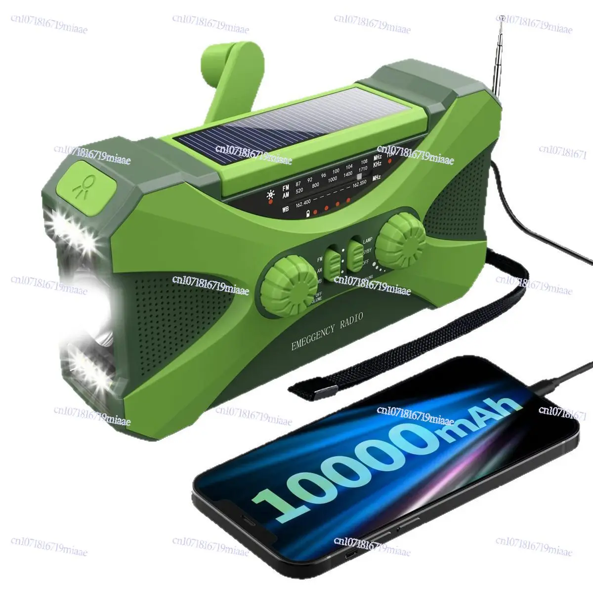 

Emergency Radio 10000ma Multi-function Hand-cranked Power Generation Flashlight Solar Flashlight
