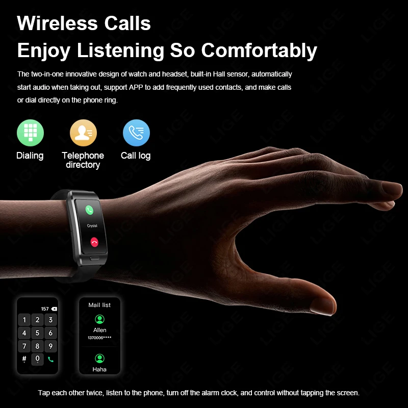 LIGE 2025 Smart Watches with Earbud Always Show Time Bluetooth Call Smartwatch ECG Health Monitoring Smartband for iOS Android