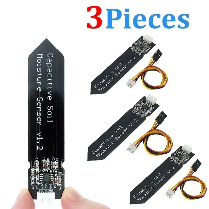 3Sets V1.2 Corrosion Resistant Wide Voltage Analog Capacitive Soil Moisture Sensor Module Garden Plant Monitoring Tool