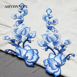 1 Pair Peony Flower Patch Embroidered Sew on Patches for Clothing Applique DIY Dress Decoration On Clothes