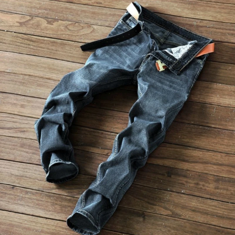 Mens Ash Grey Workwear Jeans Loose Fit Straight Leg Stretch Denim Pants Durable Casual Labor Trousers