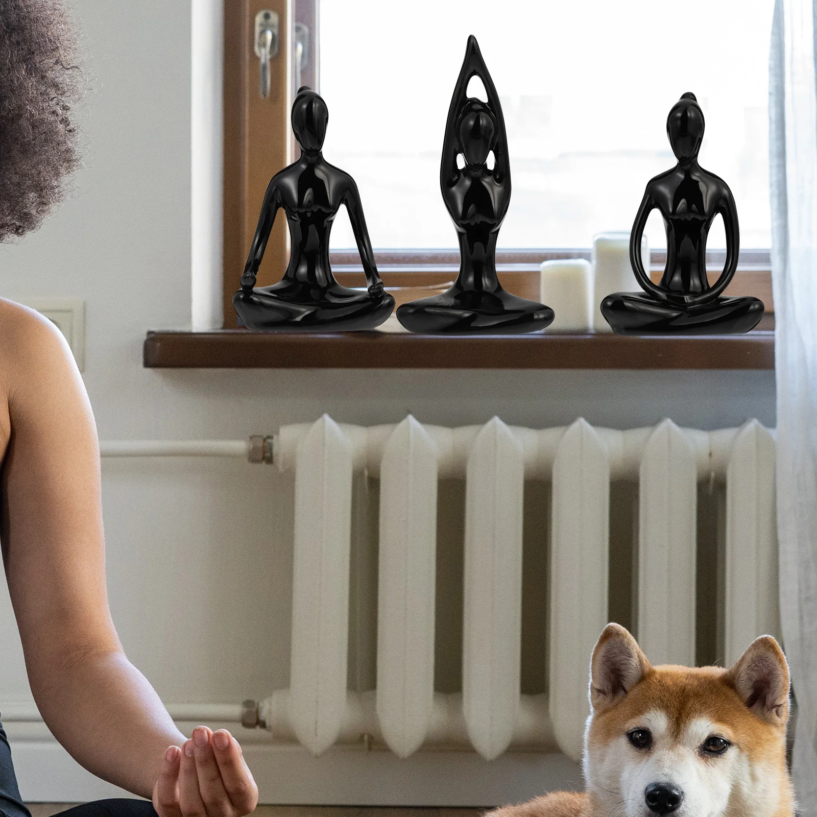 

4Pcs Yoga Ceramic Statue Desktop Ornament Indoor Outdoor Home Decor Creative Yoga Pose Sculpture Desktop Decor