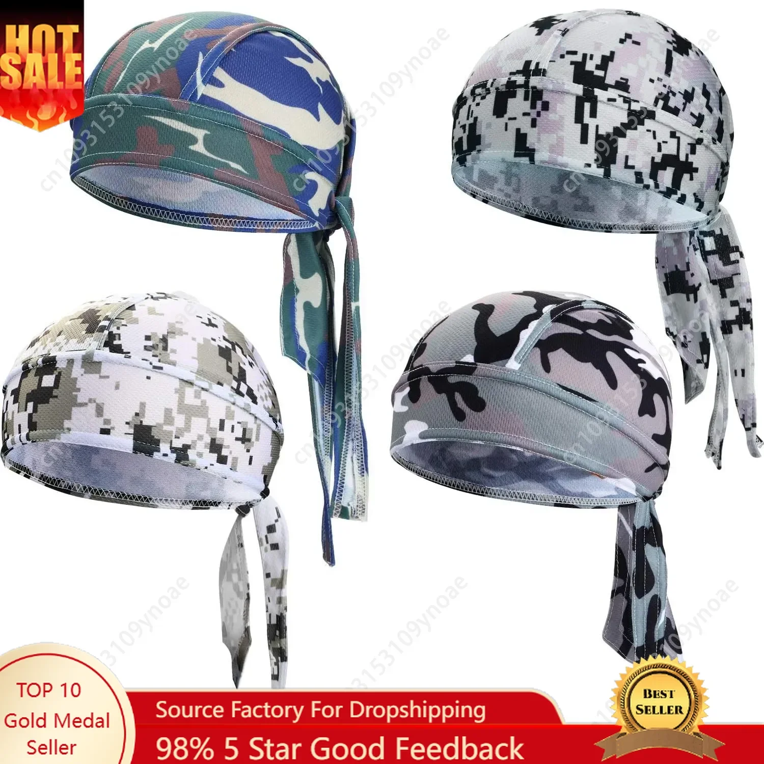 

Camouflage Print Do Rag Skull Cap Cool Sweat Wicking Beanie Cap Breathable Bicycle Helmet Liner Pirate Hats Men Women Outdoor