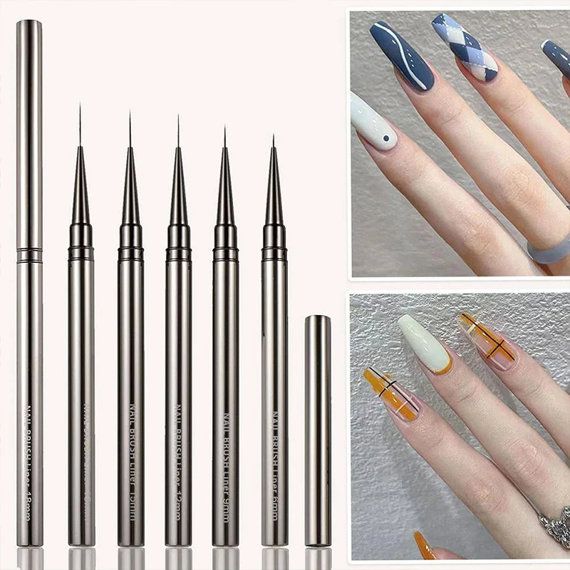 5PCS 6/9/12/15/18mm Nail Liner Brush Set Drawing Lines Stripe Painting Flower Pen Nail Art Manicure Metal Handle Brush Set