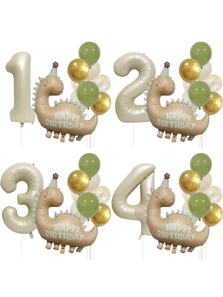 Ensemble de ballons rétro en aluminium, dinosaure couleur Caramel mat, numéro, décoration de fête d'anniversaire, accessoire Photo de fond pour enfants