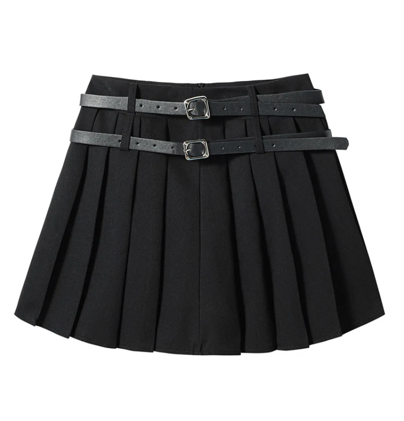 Bomon Retro American Simple Fashion Popular Double Delt Spice Girls Spring Summer New Pleated Skirt Sweet Girl Cute Short Skirt