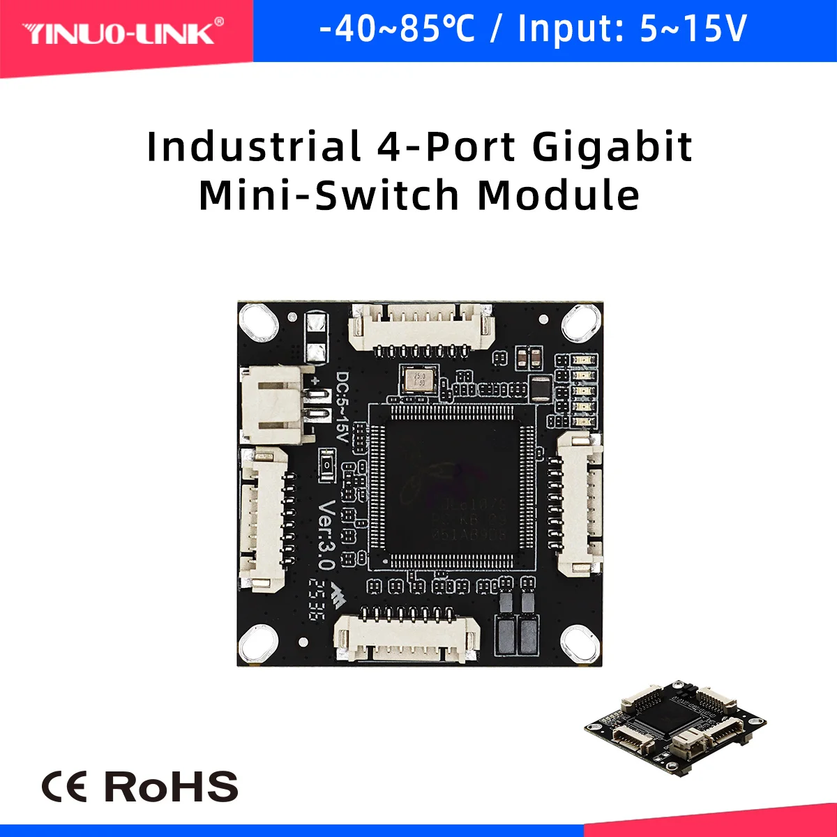 Módulo de Switch Gigabit Integrado para Dron YN-S10403, 4 Puertos, 38*38MM, Mini Módulo de Switch de Red, Rango de Entrada 5-15V, Plug and Play
