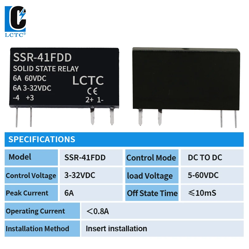 LCTC Solid State Relay Slim Relay SSR Non-contact DC To AC DC To DC SSR-41FDA SSR-41FDD DIN Rail Relay 6A image 4
