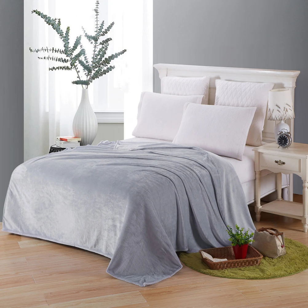 

Fleece Blanket Gray Flannel Bedding Solid Color Winter Camping Home Use Super Comfy Warm Soft Cozy Lightweight Extra